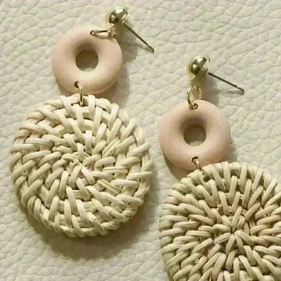 Rattan Dangle Earrings - Picture 2 of 4